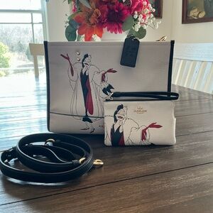 Coach White and Black Cruella de Vil Tote Bag